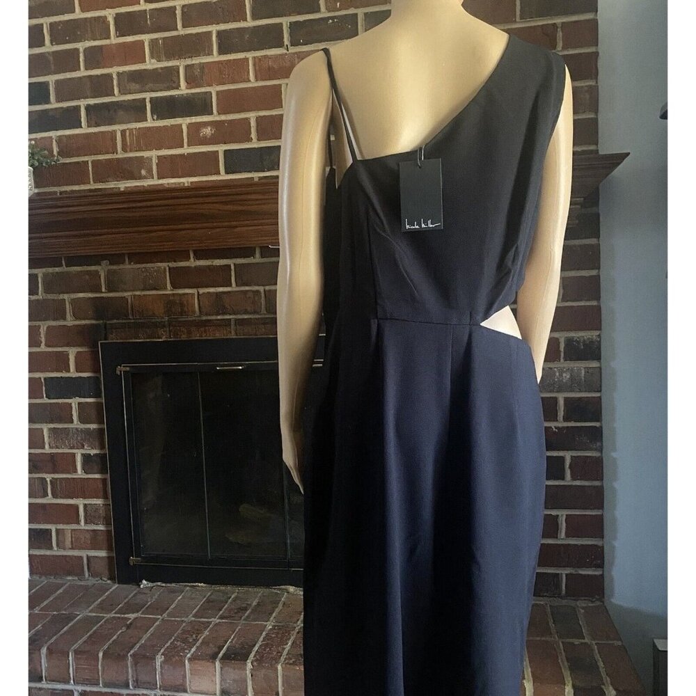 NICOLE MILLER Women’s One Shoulder Side Cut Out Jumpsuit Size 14 Black Zip New - Picture 4 of 16
